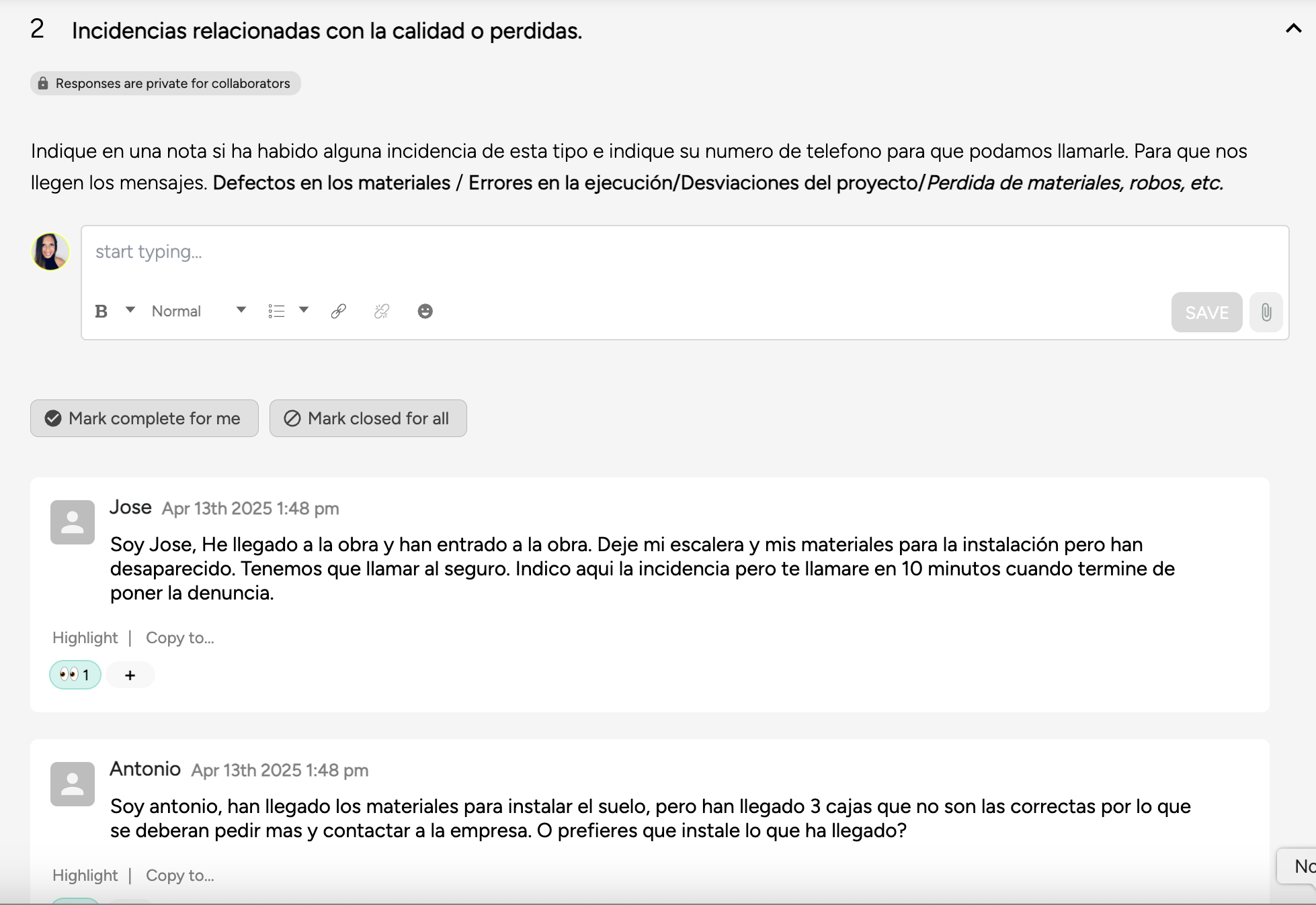 Documento de incidencias